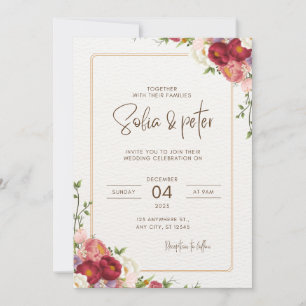 Dark Red Flower Wedding Invitation