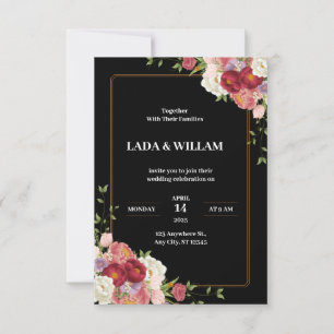 Dark Red Flower Wedding Invitation