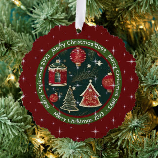 Dark Red Forest Green Personalised Merry Christmas Tree Decoration Card