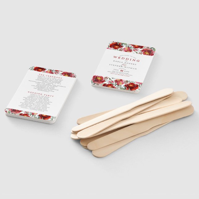 Dark-Red Garden Flowers Hand Fan (Non-assembled)