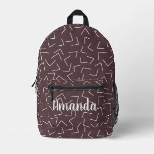 Dark Red Geometric Arrows Monogram Name Printed Backpack