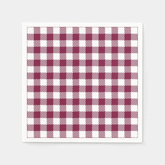 Dark Red Gingham Plaid Pattern Napkin (Front)