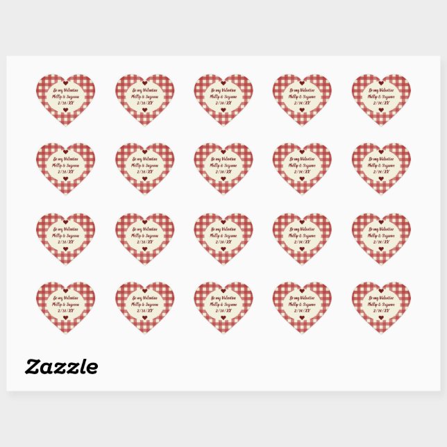 Dark Red Gingham Valentine Jam Jar Sticker Labels (Sheet)