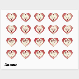 Dark Red Gingham Valentine Jam Jar Sticker Labels