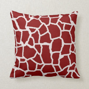 Dark Red Giraffe Animal Print Cushion