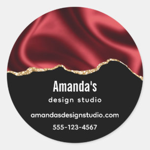 Dark Red Glam Wavy Satin Abstract - Business Classic Round Sticker