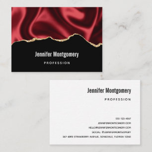 Dark Red Glam Wavy Satin Abstract Design Business Card