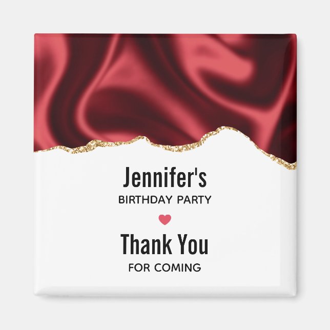 Dark Red Glam Wavy Satin Abstract Design Event Magnet (Front)