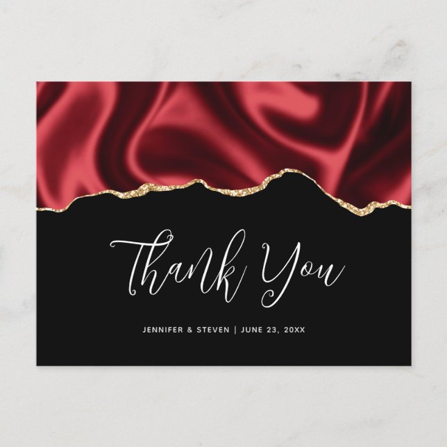 Dark Red Glam Wavy Satin Abstract Design Thank You Postcard (Front)