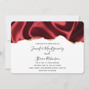 Dark Red Glam Wavy Satin Abstract Design Wedding Invitation