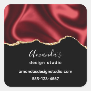 Dark Red Glam Wavy Satin Design - Business Square Sticker