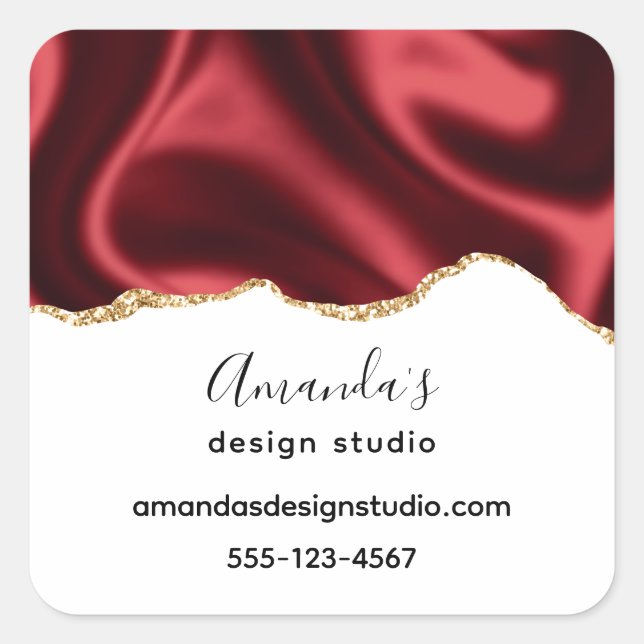 Dark Red Glam Wavy Satin Design - Business  Square Sticker (Front)