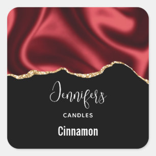 Dark Red Glam Wavy Satin Design - Candle Business Square Sticker
