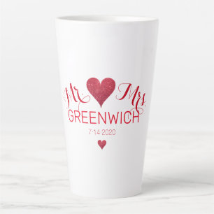 Dark Red Glitter Heart Couple Large Latte Mug