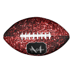Dark red glitter sparkle bling Monogram name Football