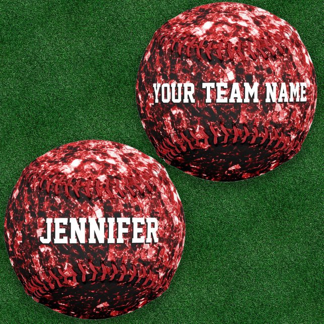 Dark red glitter sparkles bling Your name Team Baseball (Red sparkles with Custom name and Team Baseball ball in many different colors.)