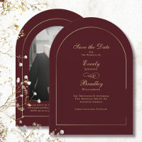 Dark Red Gold Arch Wedding Save the Date