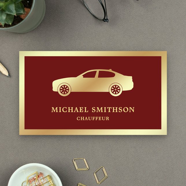 Dark Red Gold Car Professional Chauffeur Business Card (Creator Uploaded)