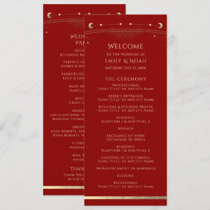 Dark Red Gold Celestial Sun Moon Wedding Programme
