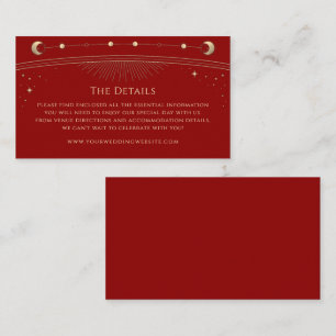 Dark Red Gold Celestial Wedding Details Enclosure Card