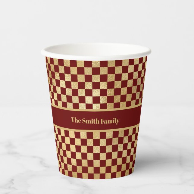 Dark Red Gold Chequered Paper cup (Front)