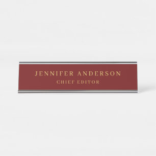 Dark Red & Gold Colours Professional Modern Plain Desk Name Plate