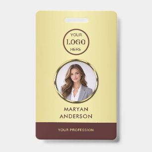 Dark-red gold design,Logo or Photo in gold circle, ID Badge