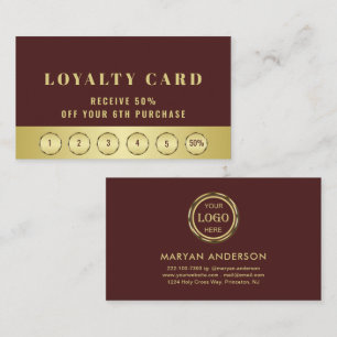 Dark-red gold design,Logo or Photo in gold circle, Loyalty Card