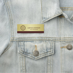 Dark-red gold design,Logo or Photo in gold circle, Name Tag