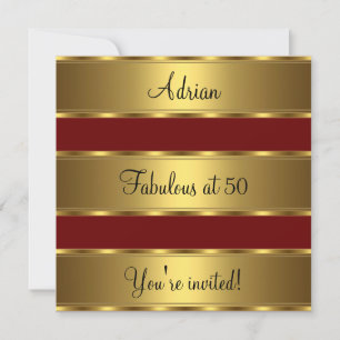 Dark Red & Gold Fabulous 50th Birthday Party Invitation
