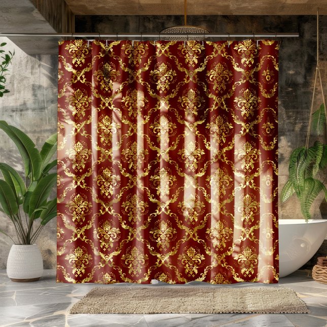 Dark-red & Gold Floral Geometric Damasks Shower Curtain (Creator Uploaded)