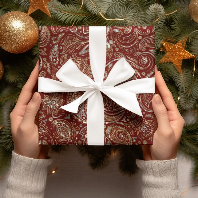 Dark Red & Gold Floral Paisley Wrapping Paper (Creator Uploaded)