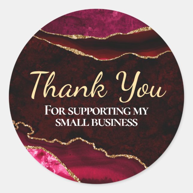 Dark Red & Gold Glitter Marble Agate Classic Round Sticker (Front)