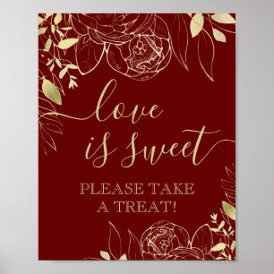 Dark Red & Gold Modern Floral Sweet Favour Table Poster