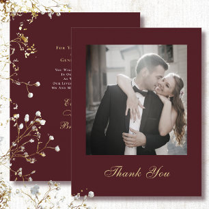 Dark Red Gold White Script Thank You Wedding Invitation