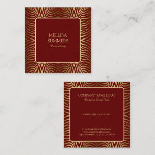Dark Red & Gold Zebra Stripes Pattern Square Business Card