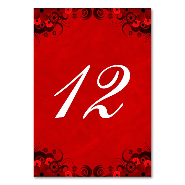 Dark Red Goth Floral Reception Table Number Cards (Front)