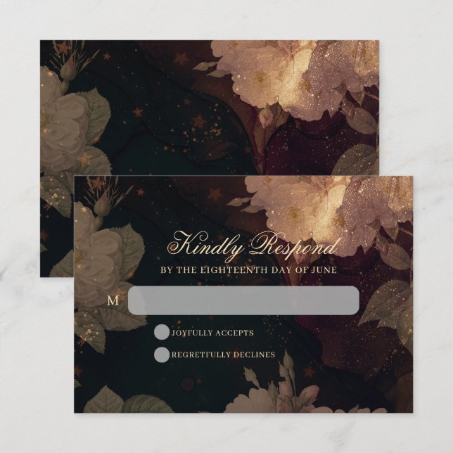 Dark Red Gothic Boho Floral Wedding RSVP Card (Front/Back)