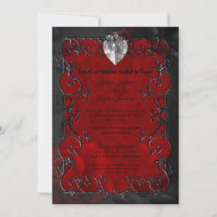Dark red Gothic Halloween wedding Invitation