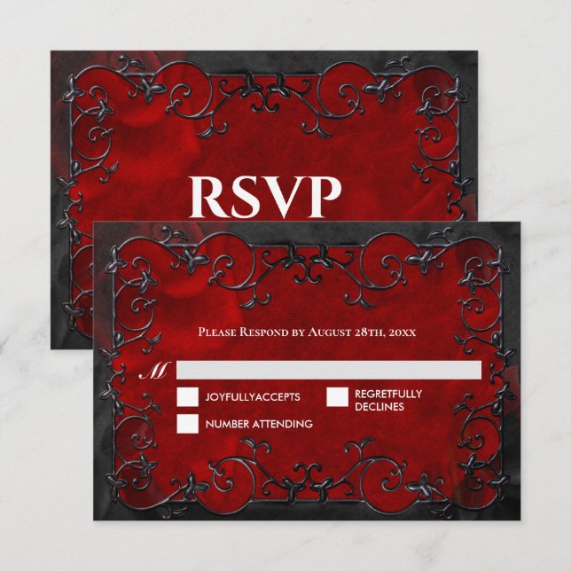 Dark red Gothic Halloween Wedding RSVP Card (Front/Back)