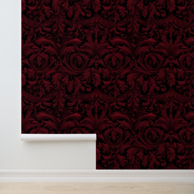 Dark Red Gothic Jacquard Gothic Bedroom Decor Wallpaper (Application)
