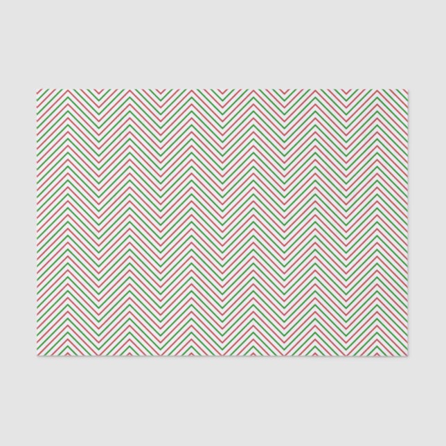 Dark Red, Green and White Chevron Line Tissue Paper (Front)
