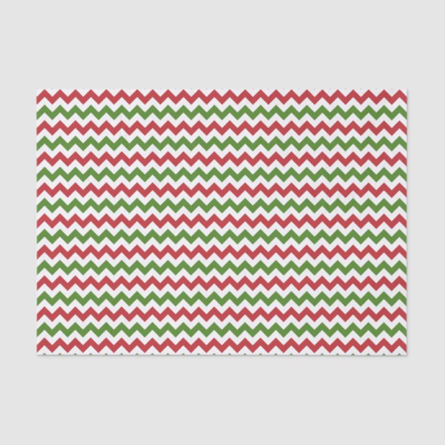 Dark Red, Green and White Chevron Tissue Paper (Front)