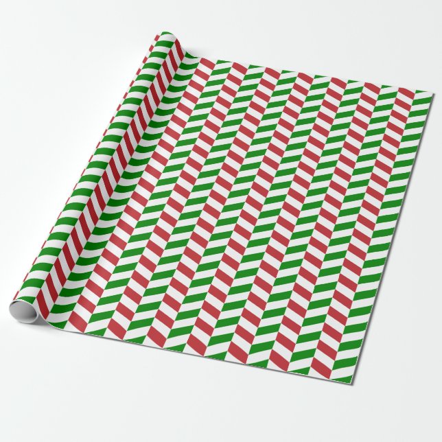 Dark Red, Green and White Herringbone Wrapping Paper (Unrolled)