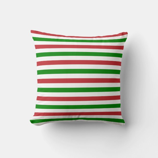 Dark Red, Green and White Stripes Pillow (Front)