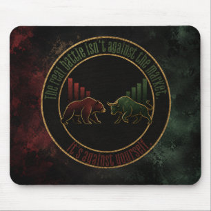 Dark Red Green Bull Bear Mindset Trader Design Mouse Pad