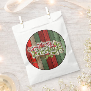 Dark Red Green Weathered Wooden Planks Pattern Favour Bags