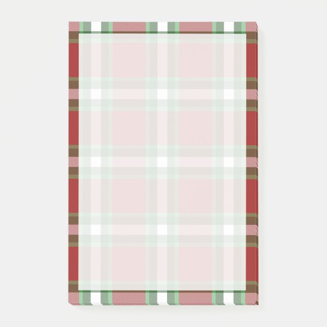 Dark Red Green White Plaid Squares Pattern Post-it Notes (Front)