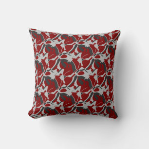 Dark Red Grey Black Swirling Contemporary Print Cushion