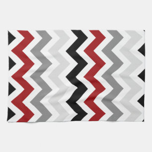 Dark Red Grey Black White Chevron Kitchen Towels